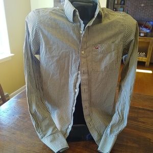 Hollister green striped shirt